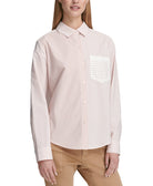 DKNY Women Long Sleeve Striped Button Up Shirt Blush Combo