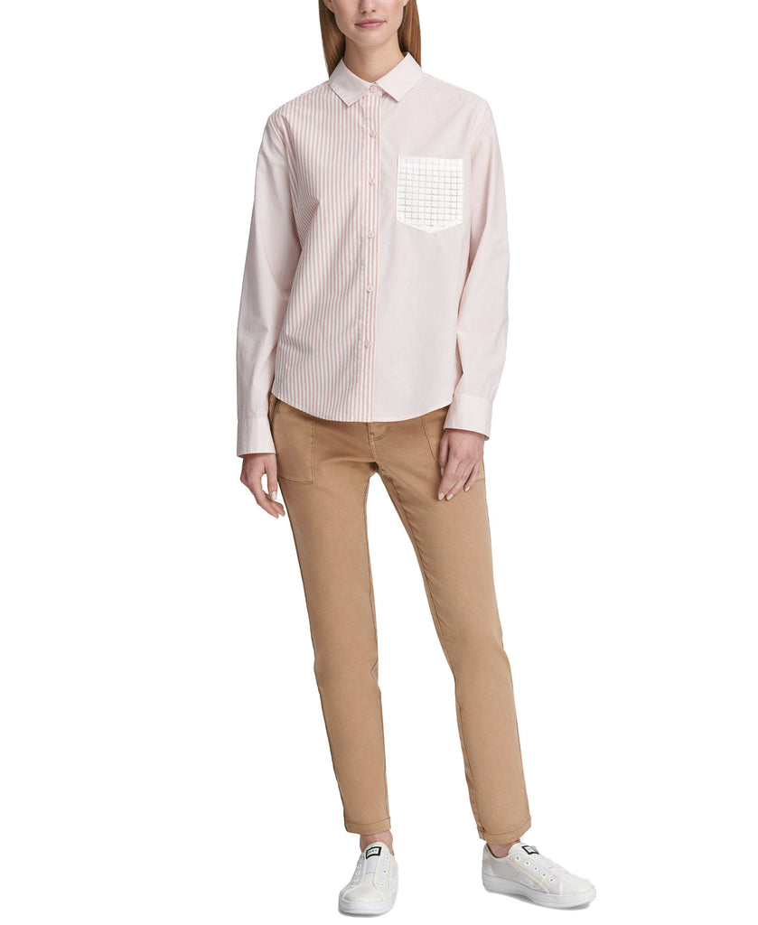 DKNY Women Long Sleeve Striped Button Up Shirt