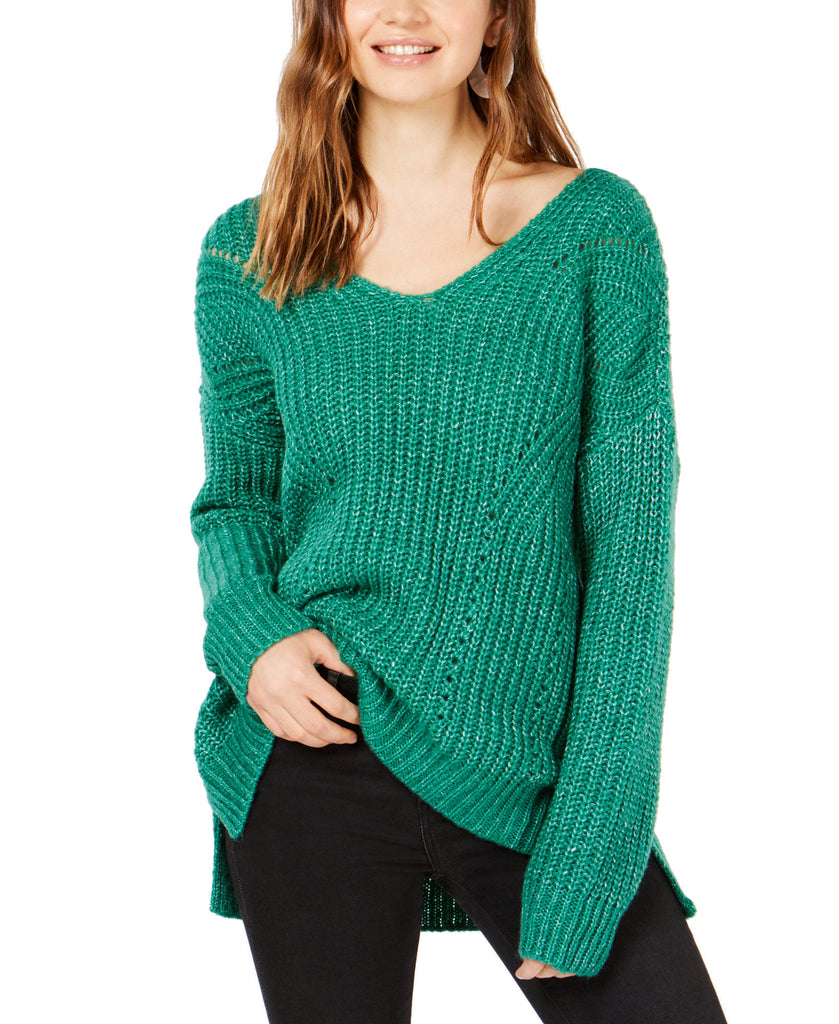 Hippie Rose Crisscross Back Pointelle Sweater Green Beach