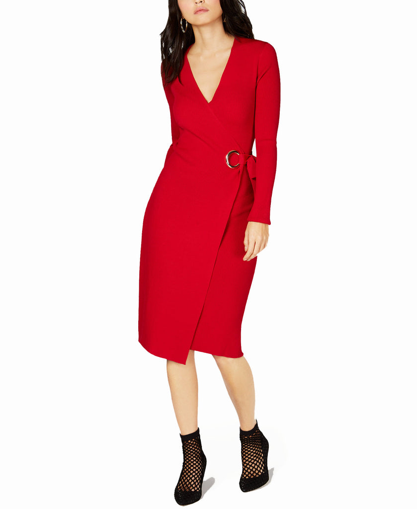 INC International Concepts Women Wrap Sweater Dress Real Red