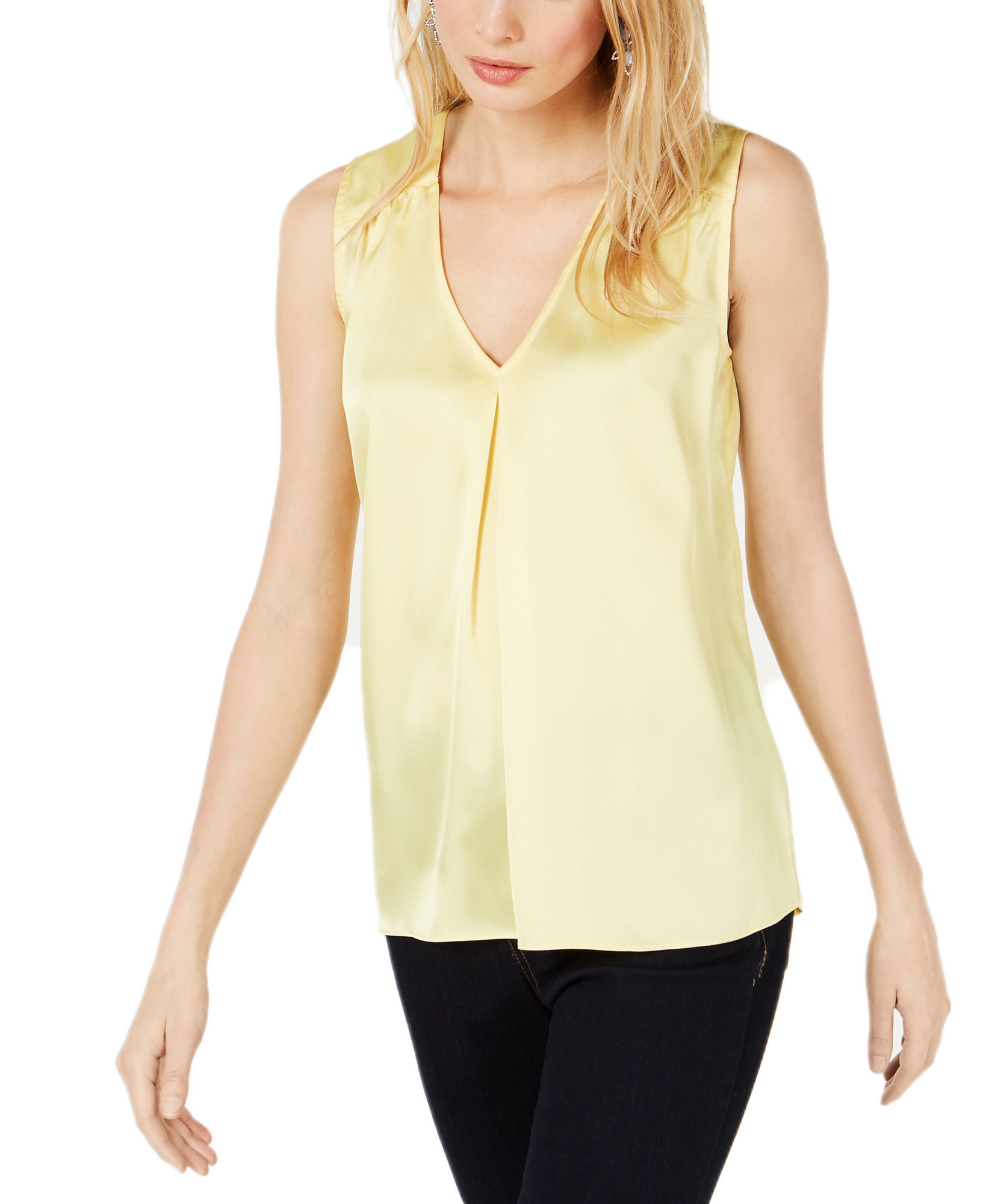 INC International Concepts Women Petite Ruched V Neck Tank Top Snapdragon