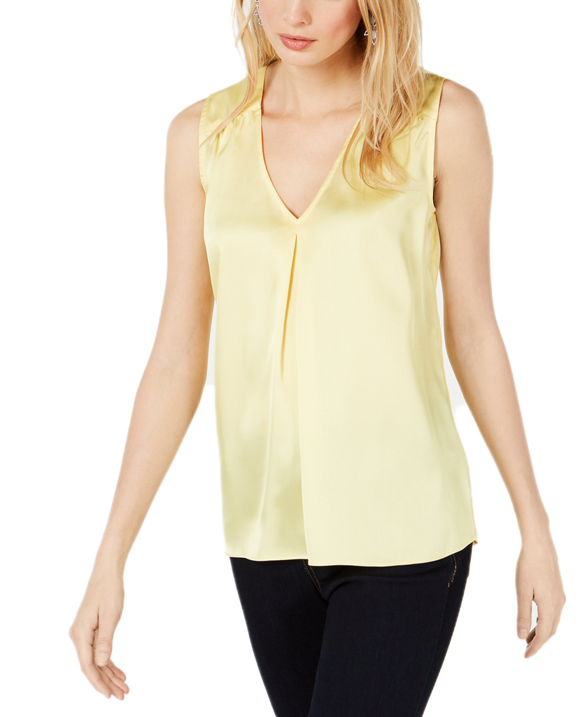 INC International Concepts Women Petite Ruched V Neck Tank Top Snapdragon