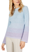 INC International Concepts Women Dip Dye Bell Sleeve Sweater Blue Seashell