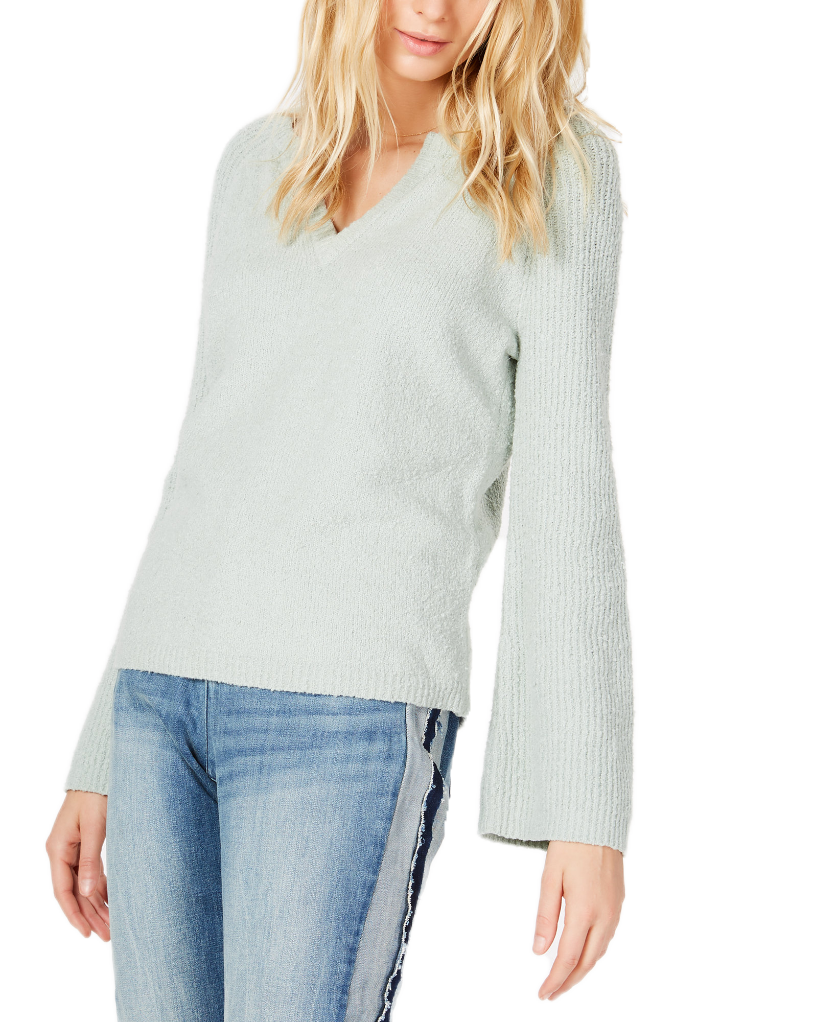 INC International Concepts Women Textured Bell Sleeve Sweater Antique Sage