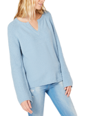 INC International Concepts Women Textured Bell Sleeve Sweater Blue Seashell