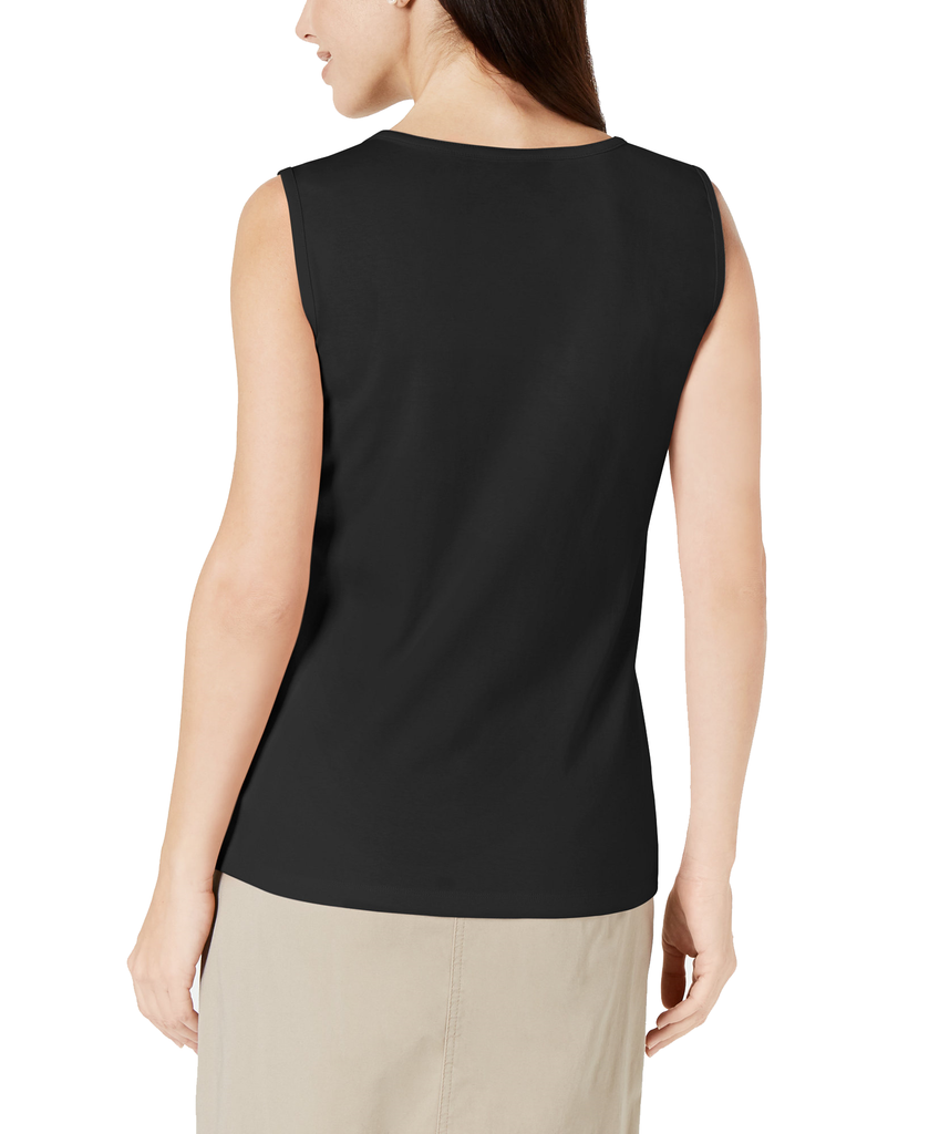 Karen Scott Pearl Embellished Sleeveless Cotton Top