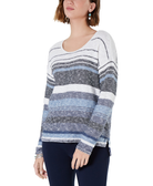 Style & Co Women Striped Drop Shoulder Sweater Blue Combo