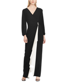 Lauren Ralph Lauren Women Color Blocked Jersey Gown Black Lauren White
