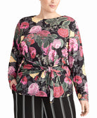 RACHEL Rachel Roy Women Plus Trendy Ginger Front Tie Top Black Combo