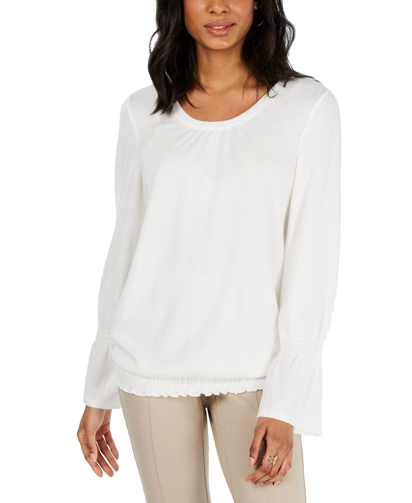 Style & Co Smocked Hem Top Winter White