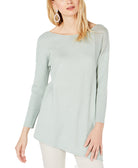 INC International Concepts Women Asymmetric Mixed Knit Sweater Green
