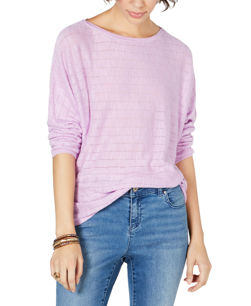 Style & Co Women Petite Ribbed Drop Shoulder Pullover Top Lavender Sprig