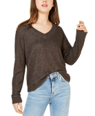 Hippie Rose V Neck Waffle Knit Top Steel Grey Marled