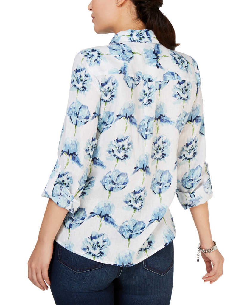 Charter Club Floral Printed Linen Shirt