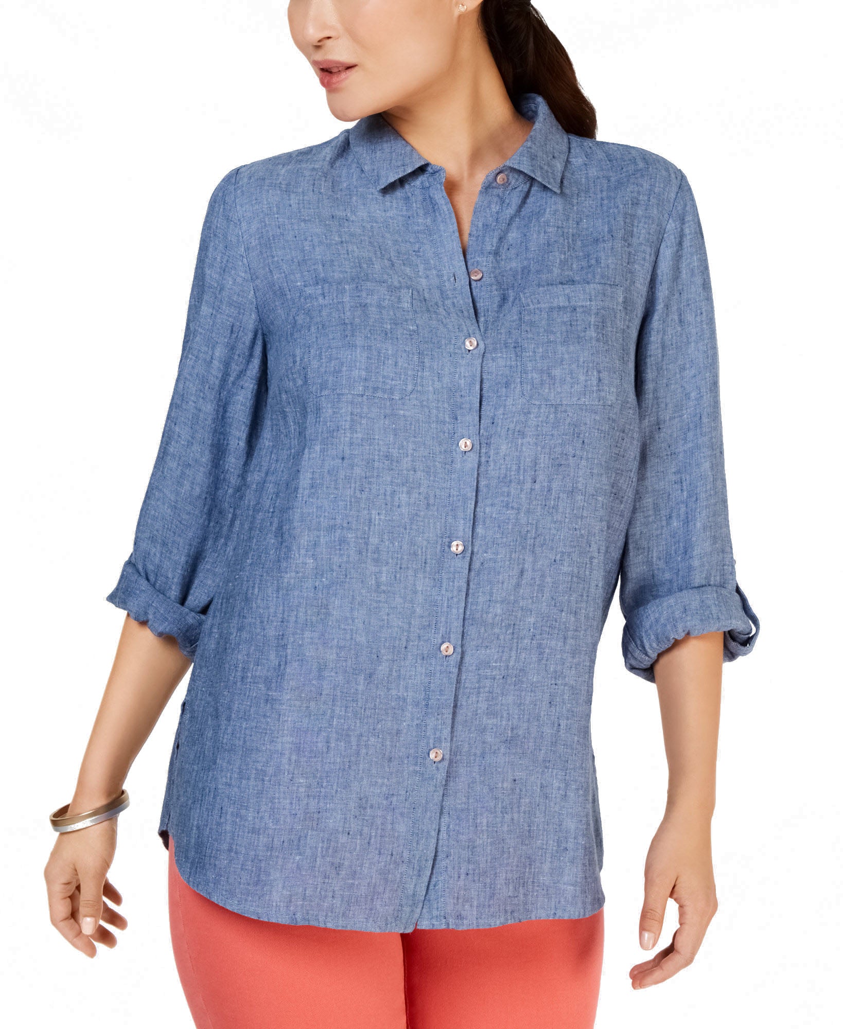 Charter Club Women Linen Shirt Blue Ocean