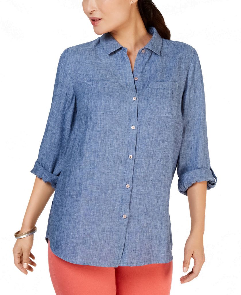 Charter Club Women Linen Shirt Blue Ocean