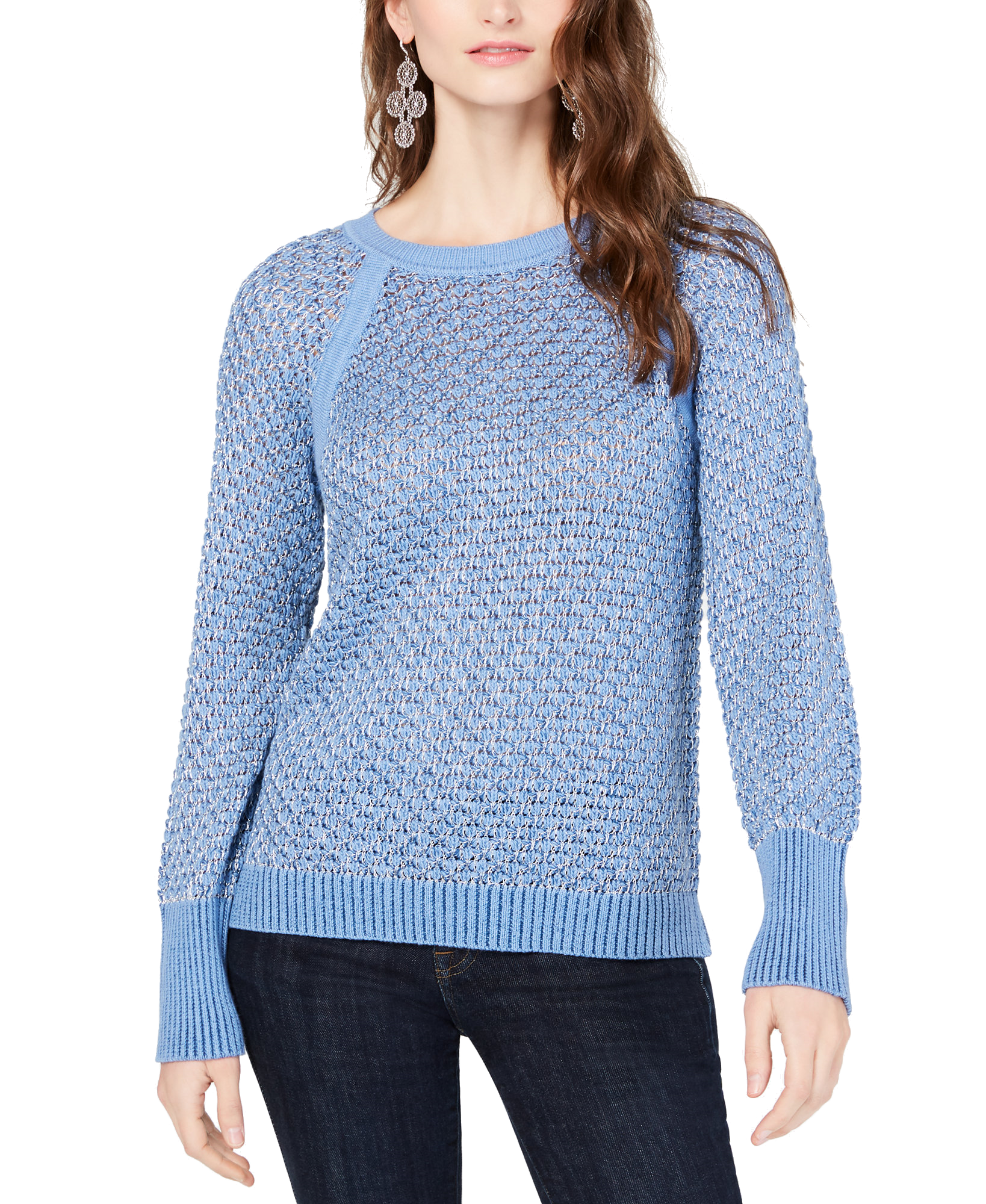 INC International Concepts Women Metallic Sweater Heather Inkberry