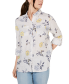 Charter Club Women Linen Floral Print Utility Shirt Lemon Spritz Combo