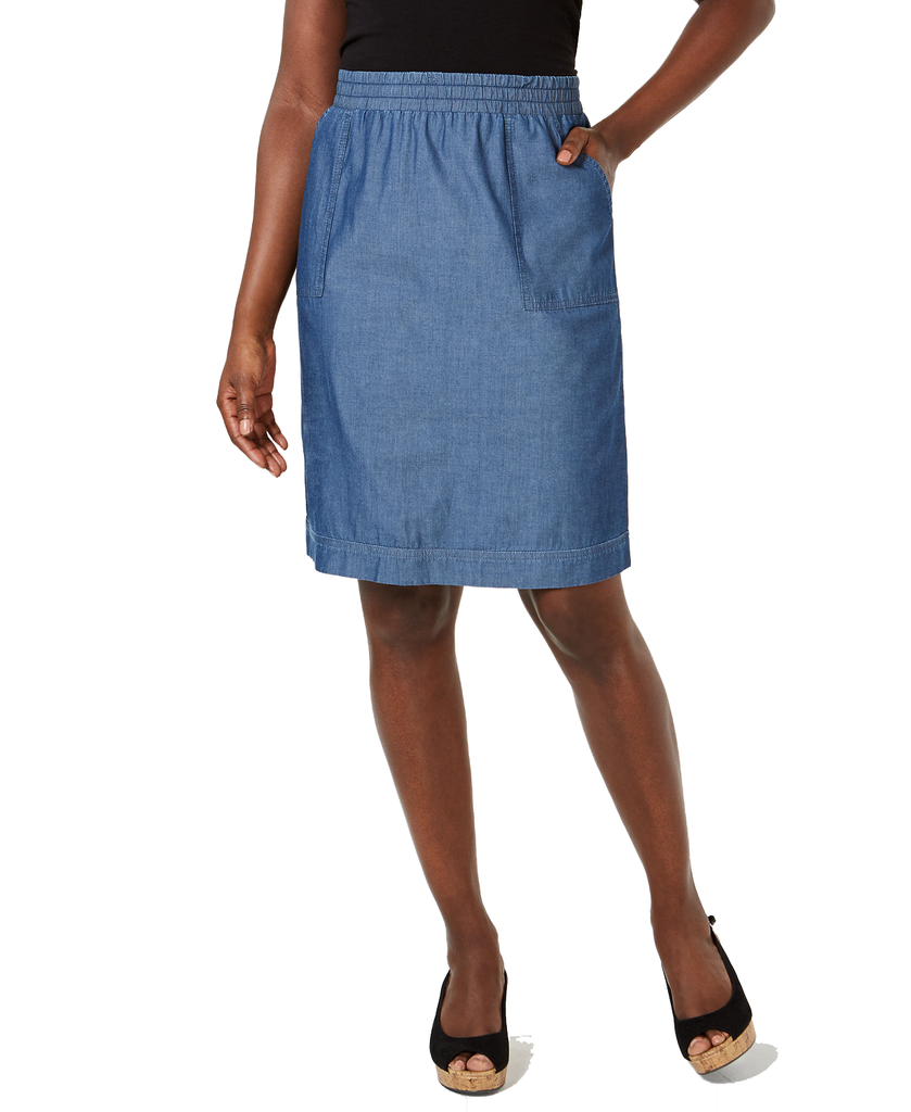 Karen Scott Women Cotton Chambray Pull On Skirt Medium Wash