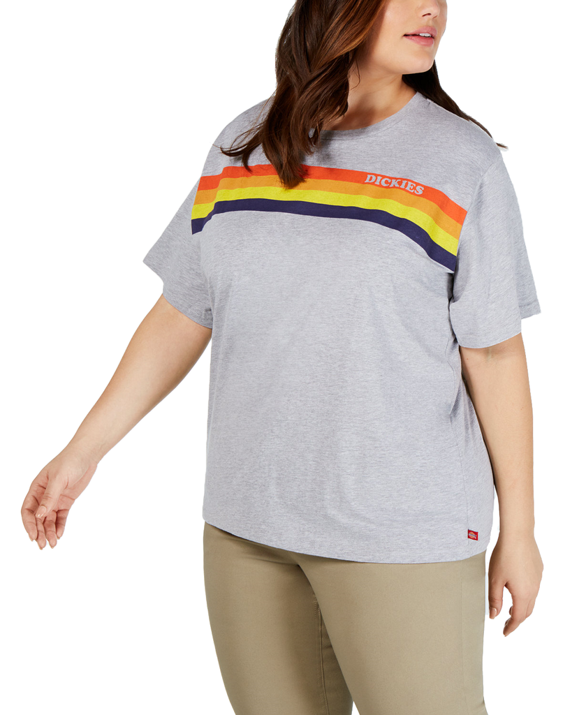Dickies Women Plus Juniors Trendy Cotton Rainbow Logo T Shirt Heather Grey
