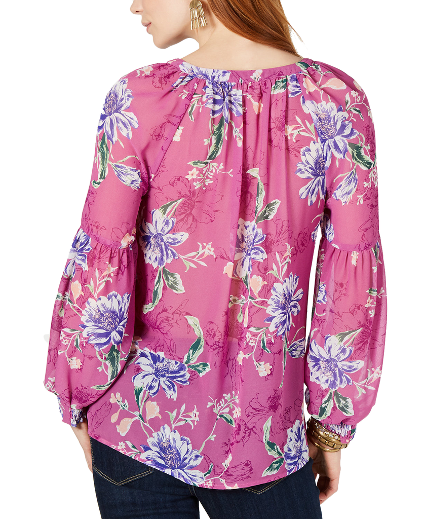 Style & Co Women Floral Print Split Neck Top