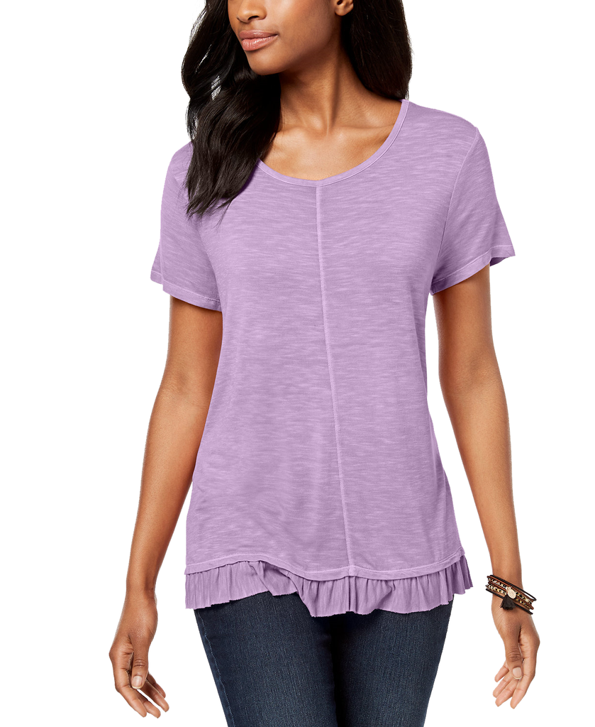 Style & Co Women Ruffled Hem Top Lavender Sprig