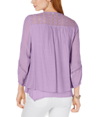 Style & Co Women Petite Layered Hem Crochet Woven Top