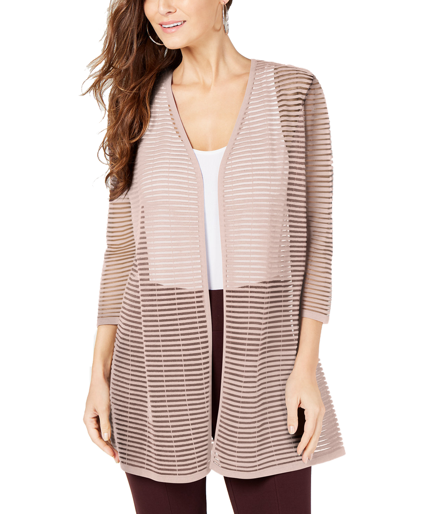 Alfani Women Petite Illusion Stripe Cardigan Silver Peony