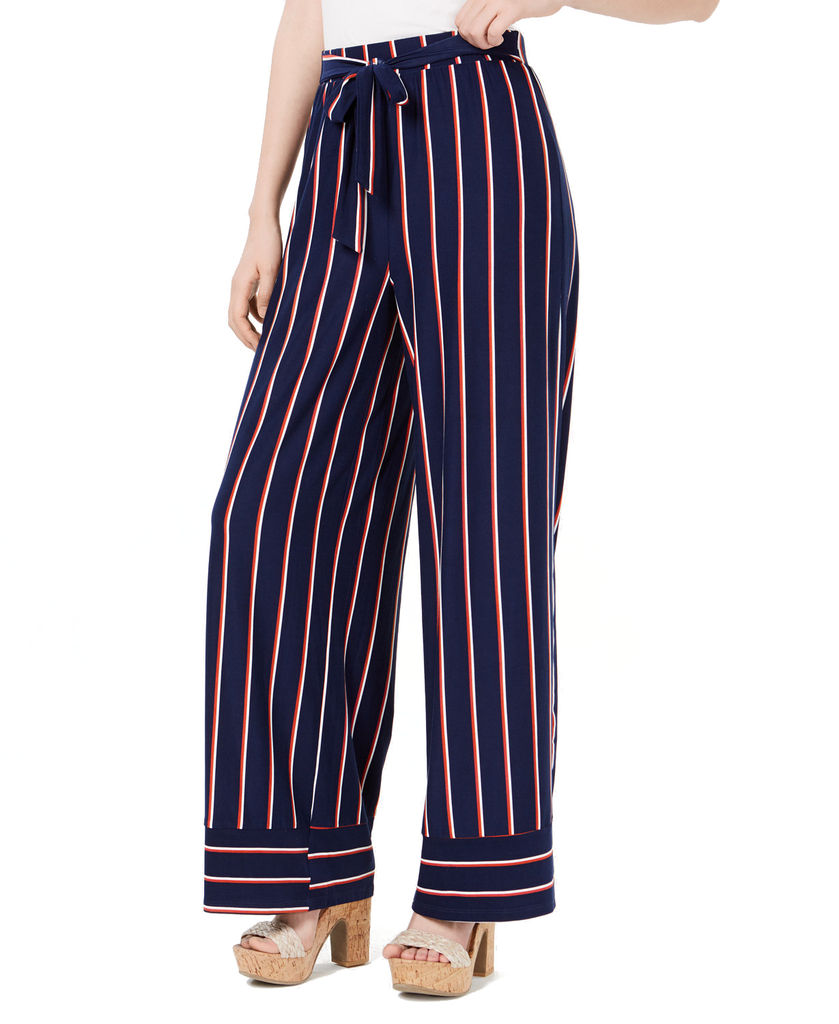 Ultra Flirt Women Striped Wide Leg Pants Blue Stripe