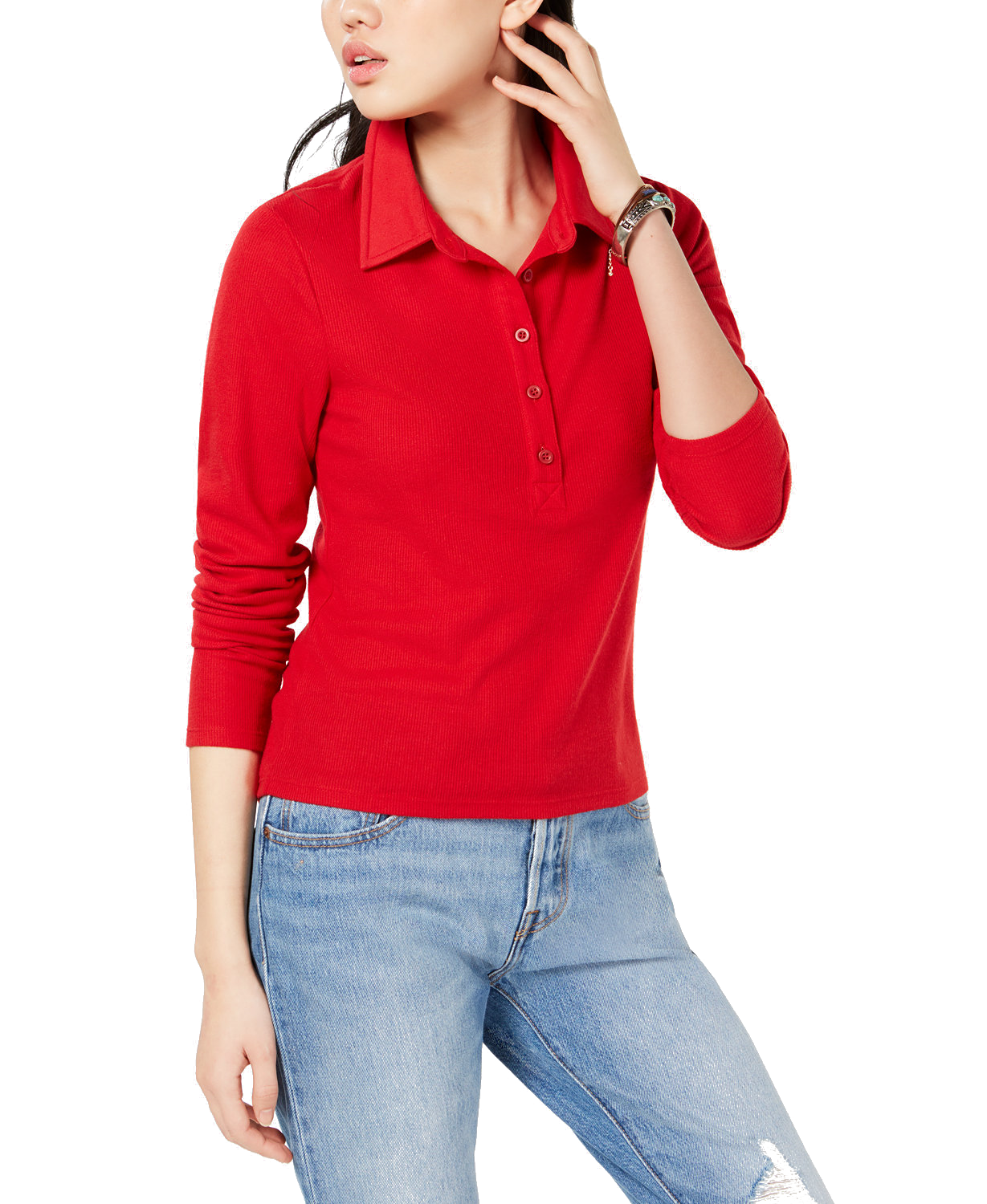Self Esteem Women Ribbed Polo Top Racing Red
