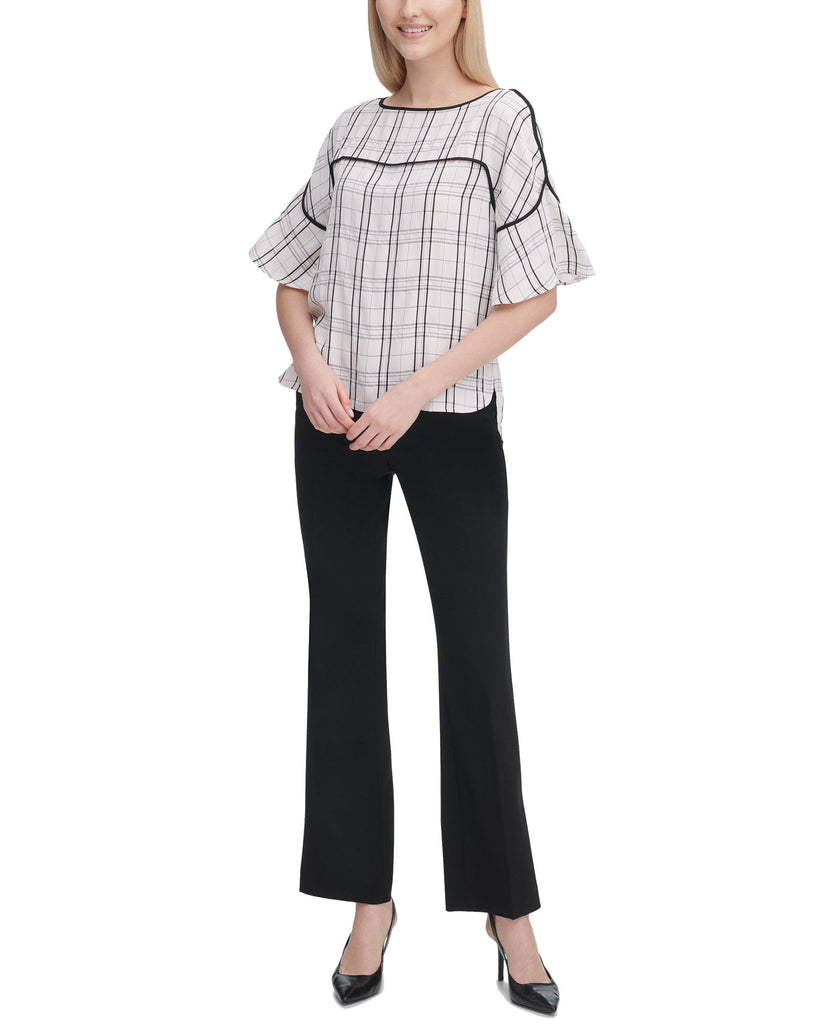 Calvin Klein Women Plaid Piping Trim Blouse