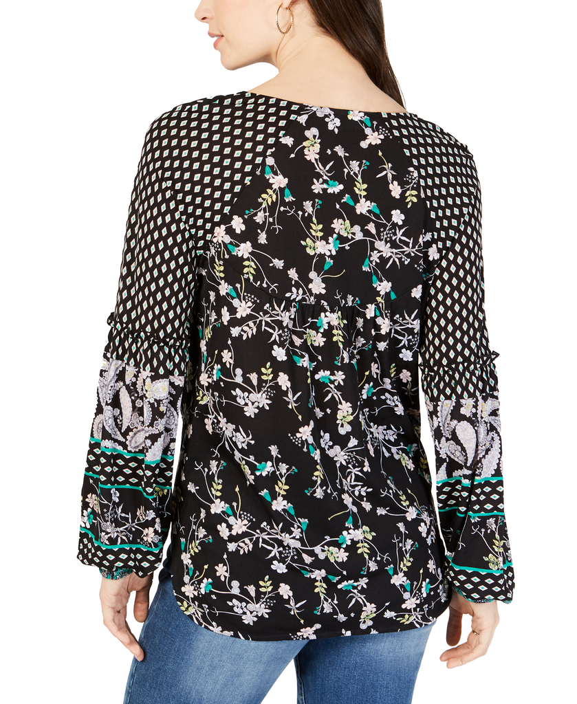 Style & Co Mixed Print Tie Front Top