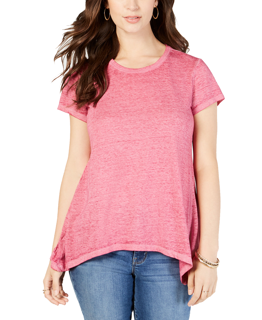 Style & Co Women Burnout Handkerchief Hem T Shirt Modern Berry