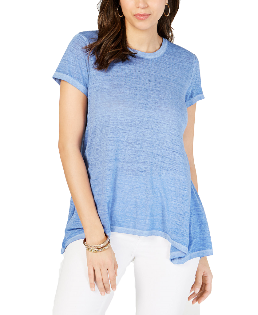 Style & Co Women Burnout Handkerchief Hem T Shirt Peri Dream