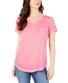 Style & Co Women Petite Burnout V Neck T Shirt Pink Breeze