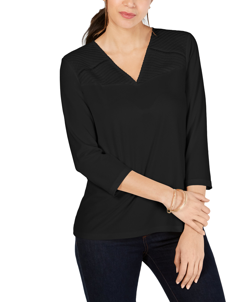 Charter Club Pintucked Top Deep Black