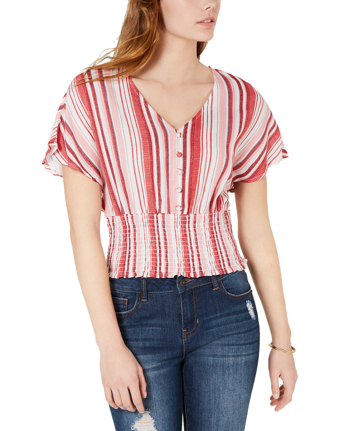 Crave Fame Women Batwing Sleeve Crop Top Red Multi