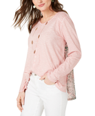Style & Co Women Print Back Scoop Neck Top Pink Vine Delight