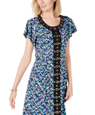 NY Collection Women Petite Grommet Trimmed Printed Dress