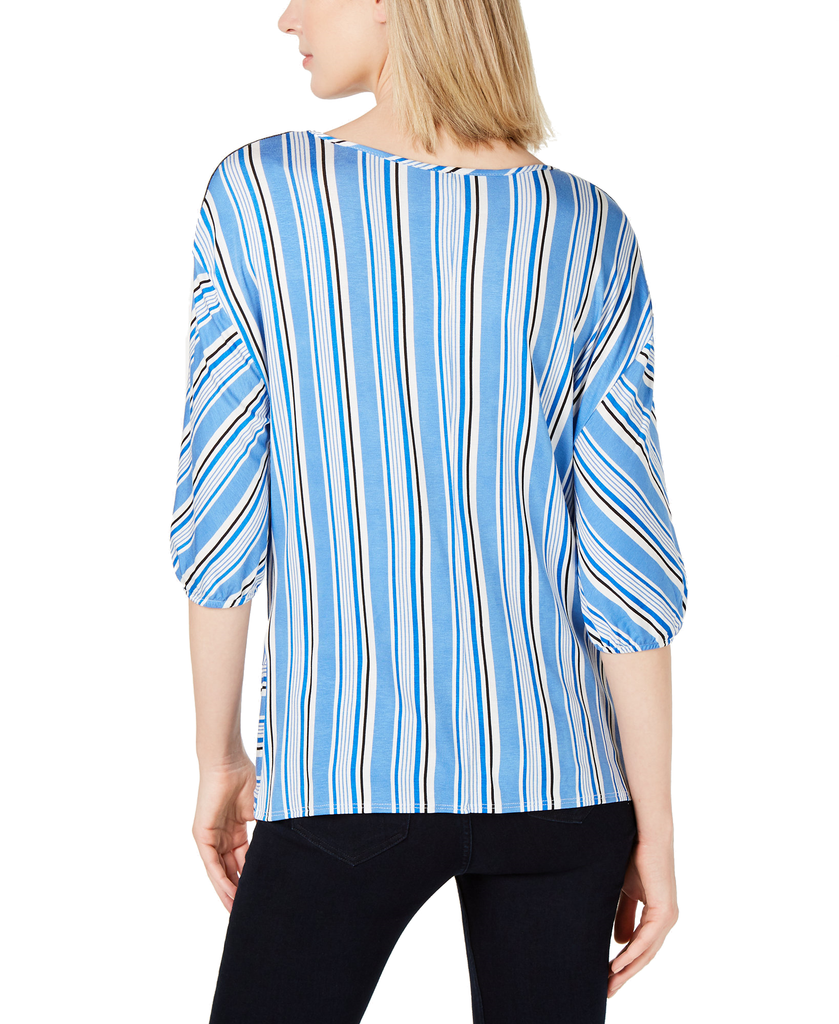 NY Collection Women Petite Striped Twist Front Top