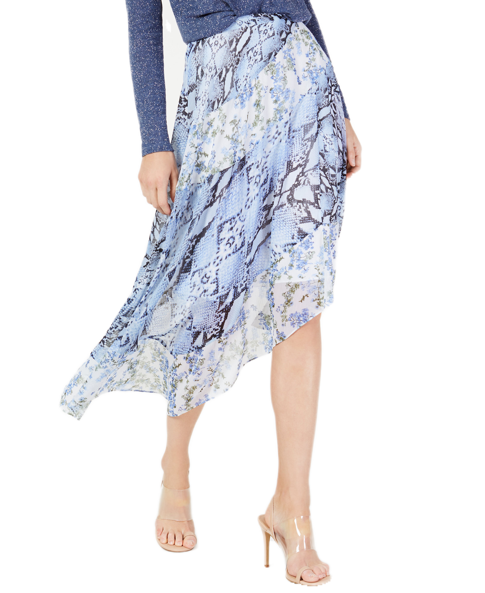 INC International Concepts Women Asymmetrical Printed Midi Skirt Lattice Snake