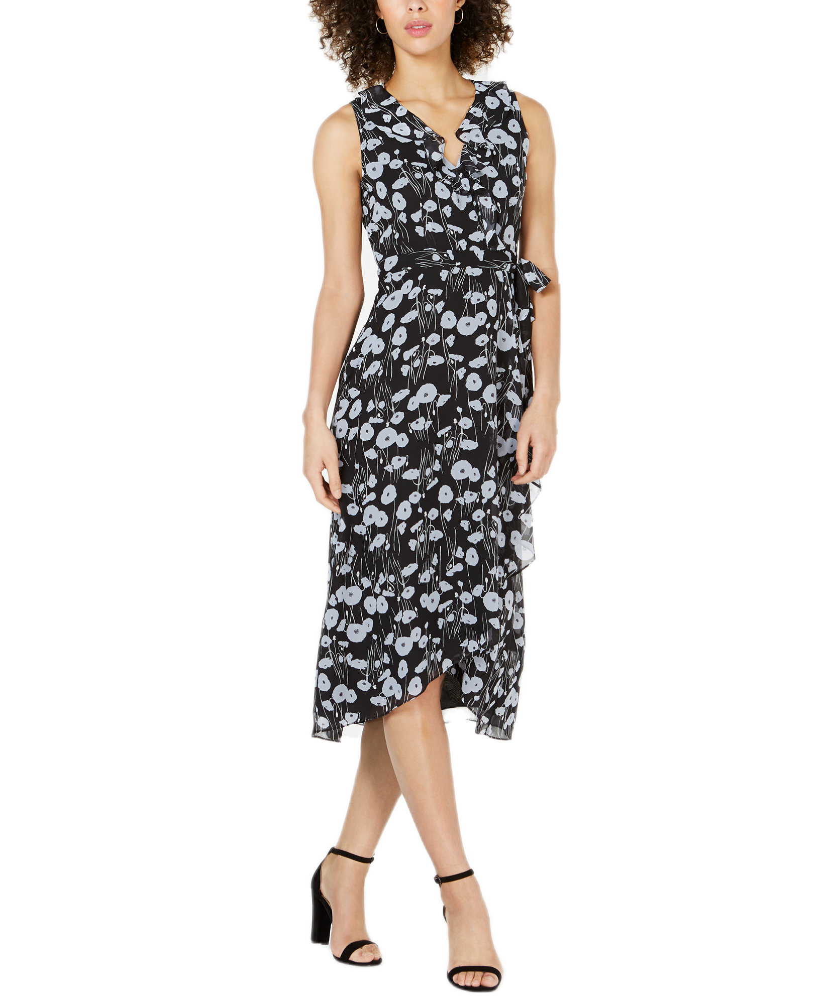 Bar III Women Floral Print High Low Dress Black Moonstone