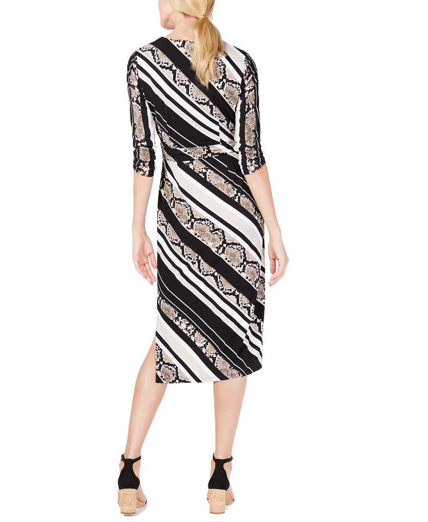 INC International Concepts Women Petite Python Print Striped Wrap Dress