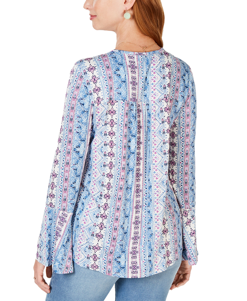 Style & Co Women Printed Surplice Bell Sleeve Top