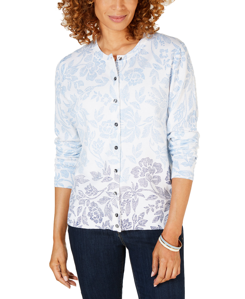 Karen Scott Petite Floral Print Cardigan Intrepid Combo