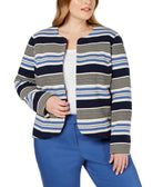Anne Klein Women Plus Striped Tulip Jacket Rainshadow White Combo