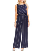 Vince Camuto Women Belted Striped Wide Leg Jumpsuit Classic Navy