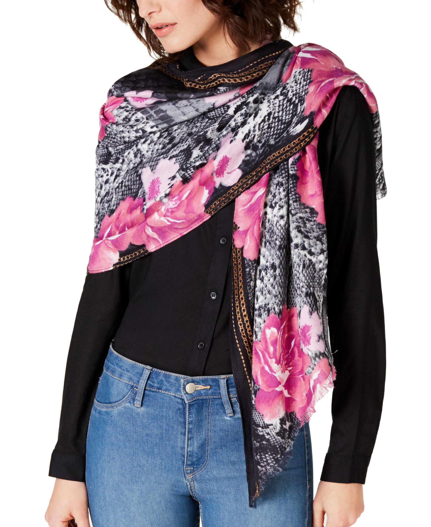 INC International Concepts Scarf Python Print Rose Soft Wrap Pink