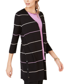 Alfani Women Striped Button Embellished Cardigan Deep Black