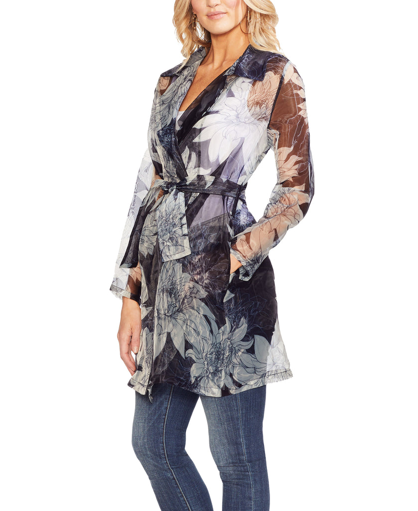 Vince Camuto Women Pagoda Blossoms Printed Sheer Jacket